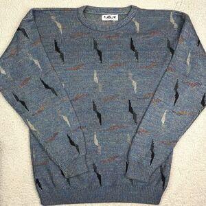 Vintage LaVané New York Sweater Men's Blue‎ Abstract Sweater Acrylic Crew Neck